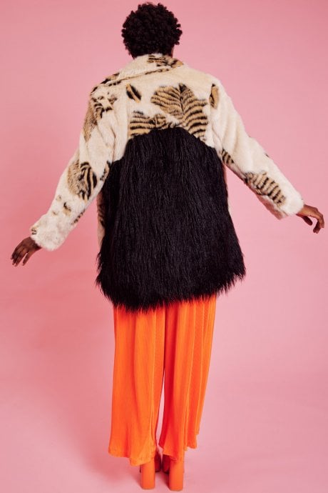 JAYLEY Tiger Faux Fur And Mongolian Cream Coat