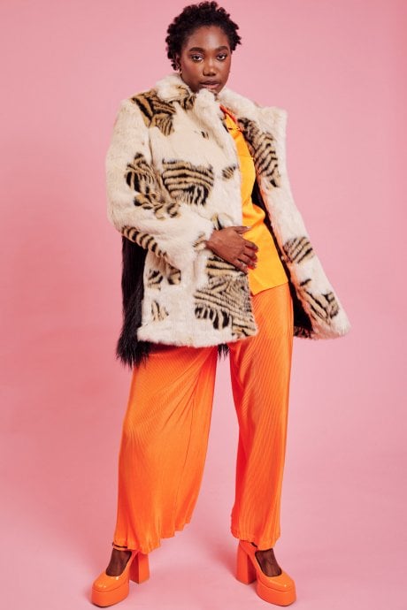 JAYLEY Tiger Faux Fur And Mongolian Cream Coat