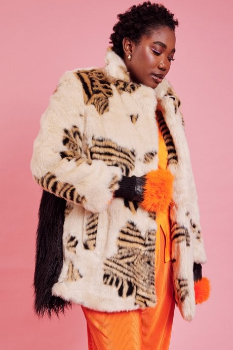 JAYLEY Tiger Faux fur and Mongolian Cream Coat