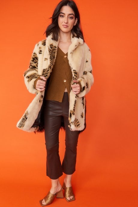 JAYLEY Tiger Faux fur and Mongolian Cream Coat