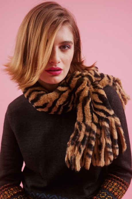 JAYLEY Tiger Print Faux Fur Animal Print Scarf