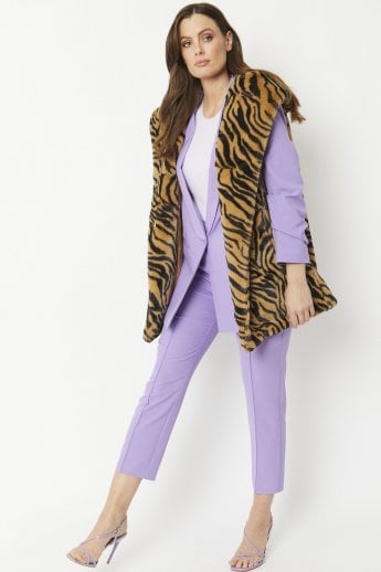 JAYLEY Tiger Print Faux Fur Hooded Gilet | Waistcoat