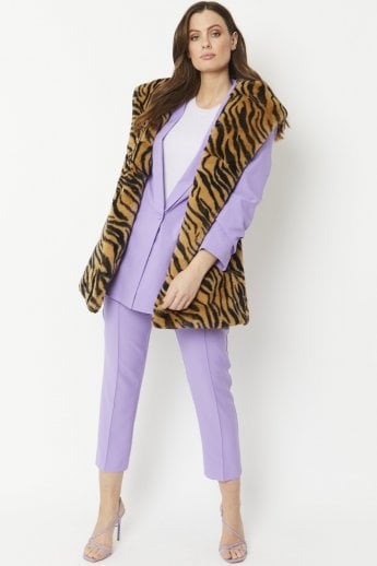 JAYLEY Tiger Print Faux Fur Hooded Gilet | Waistcoat