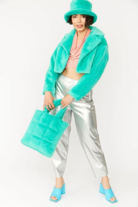 JAYLEY Turquoise Faux Fur Bucket Hat