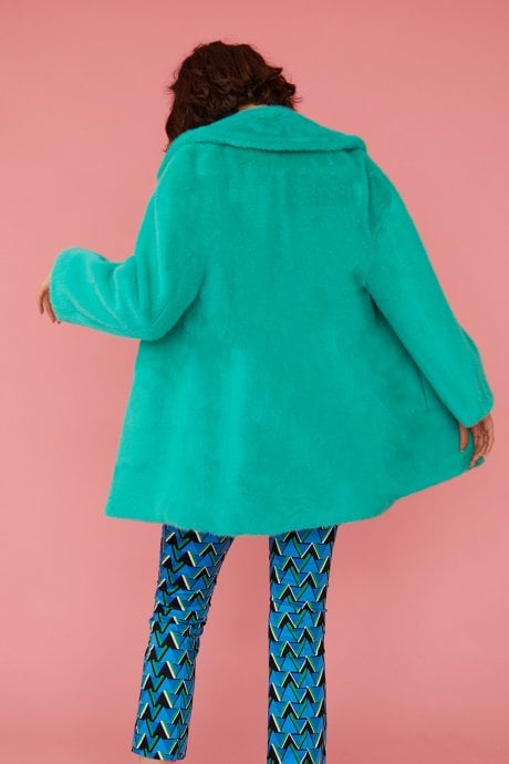 JAYLEY Turquoise Faux Fur Coat