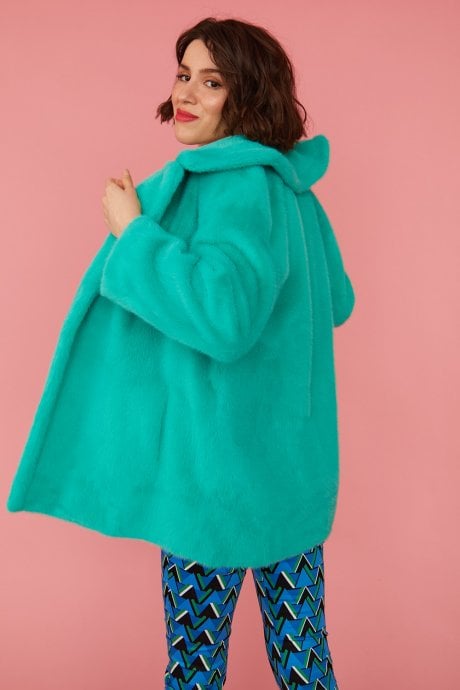 JAYLEY Turquoise Faux Fur Coat