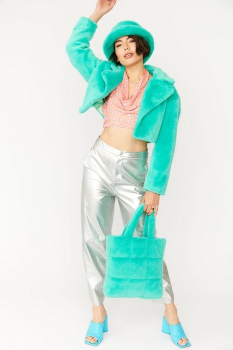 JAYLEY Turquoise Faux Fur Tote Bag