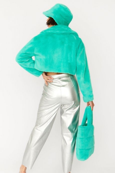 JAYLEY Turquoise Faux Fur Tote Bag