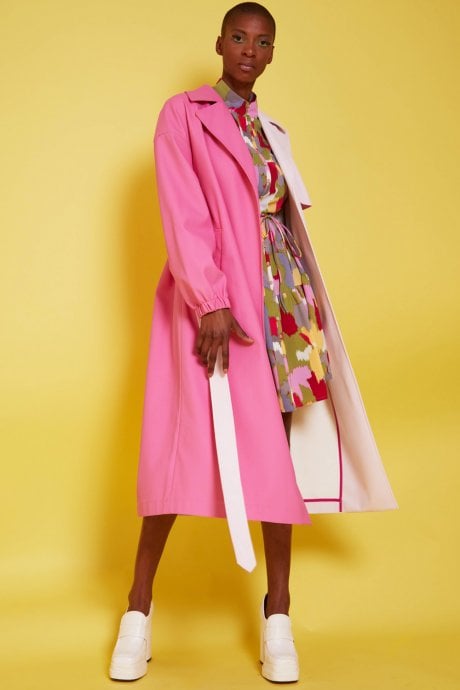 JAYLEY Two Tone Pink Eco Leather Trench Coat