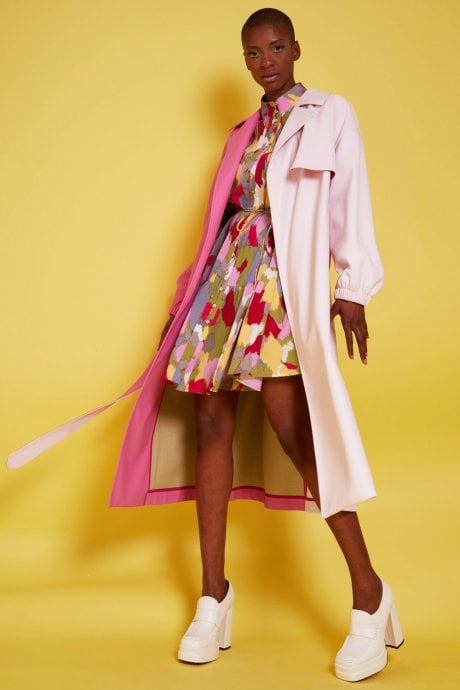 JAYLEY Two Tone Pink Eco Leather Trench Coat