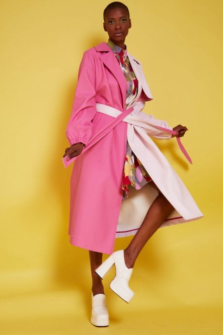 JAYLEY Two Tone Pink Eco Leather Trench Coat