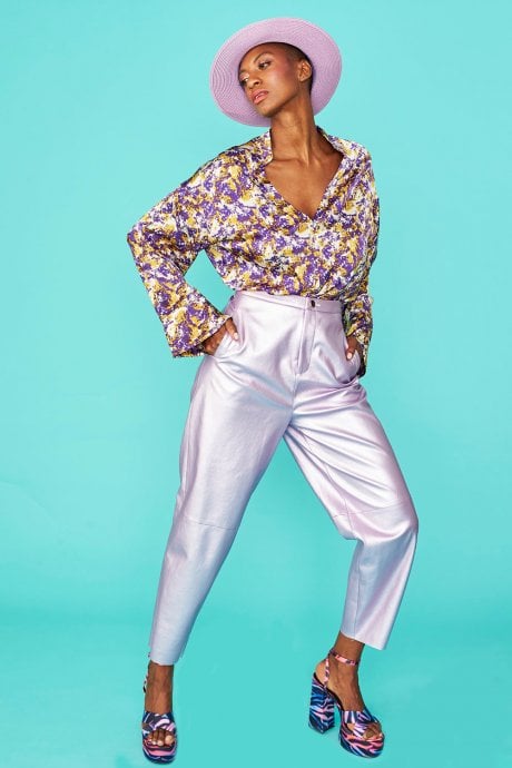 JAYLEY Vegan Leather Metallic Trousers