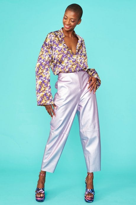 JAYLEY Vegan Leather Metallic Trousers