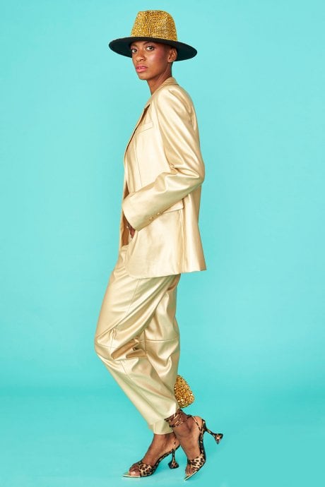 JAYLEY Vegan Leather Metallic Trousers