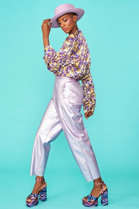 JAYLEY Vegan Leather Metallic Trousers