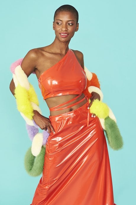 JAYLEY Wet Look Grape Skin Eco Leather Mermaid Skirt