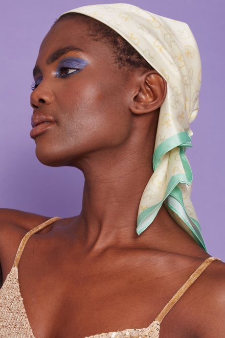 JAYLEY White and Blue Abstract Silk Scarf