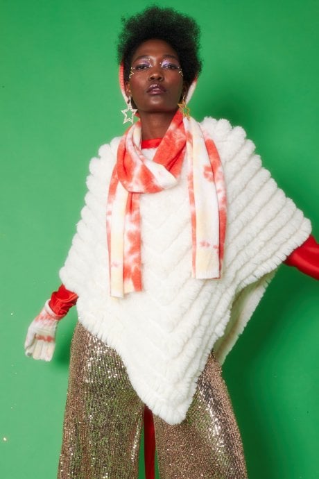JAYLEY White Cashmere Blend Faux Fur Poncho