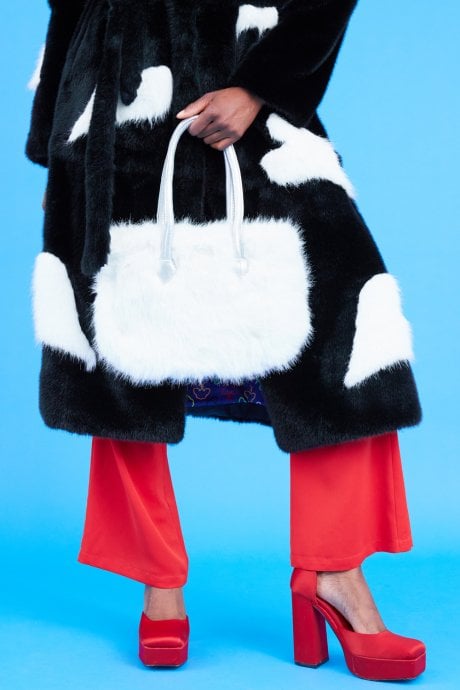 JAYLEY White Eco Bamboo Faux Fur Tote Bag