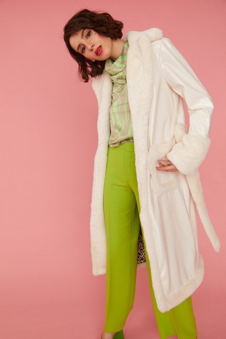 JAYLEY White Faux Fur And Faux Suede Trench Coat
