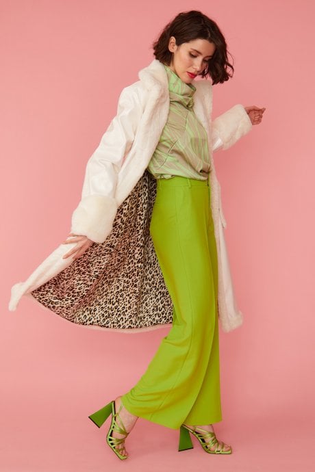 JAYLEY White Faux Fur and Faux Suede Trench Coat