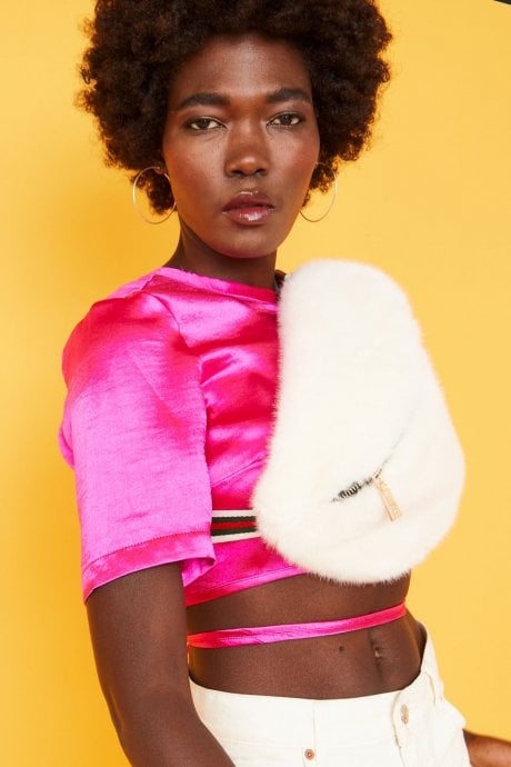 JAYLEY White Faux Fur Bum Bag