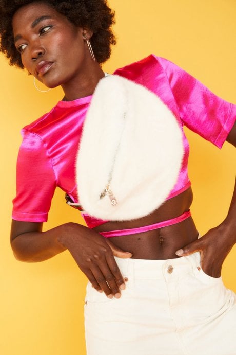 JAYLEY White Faux Fur Bum Bag