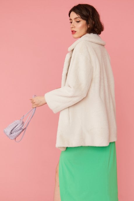 JAYLEY White Faux Fur Duchess Midi Coat