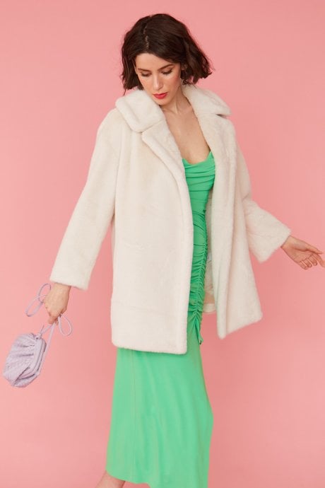 JAYLEY White Faux Fur Duchess Midi Coat