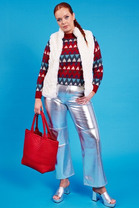 JAYLEY White Faux Fur Faux Suede Diagonal Stripe Gilet | Waistcoat