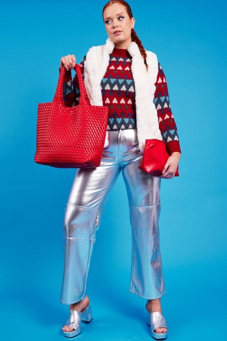 JAYLEY White Faux Fur Faux Suede Diagonal Stripe Gilet | Waistcoat