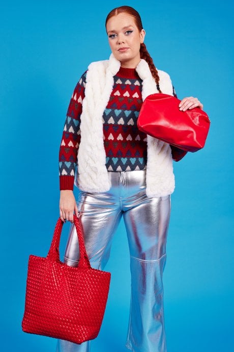 JAYLEY White Faux Fur Faux Suede Diagonal Stripe Gilet | Waistcoat