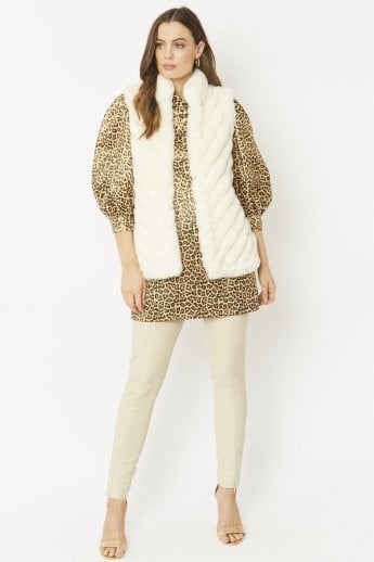 JAYLEY White Faux Fur Faux Suede Diagonal Stripe Gilet | Waistcoat