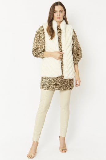 JAYLEY White Faux Fur Faux Suede Diagonal Stripe Gilet | Waistcoat