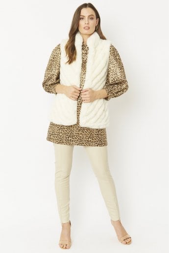 JAYLEY White Faux Fur Faux Suede Diagonal Stripe Gilet | Waistcoat