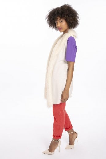 JAYLEY White Faux Fur Faux Suede Long Gilet | Waistcoat
