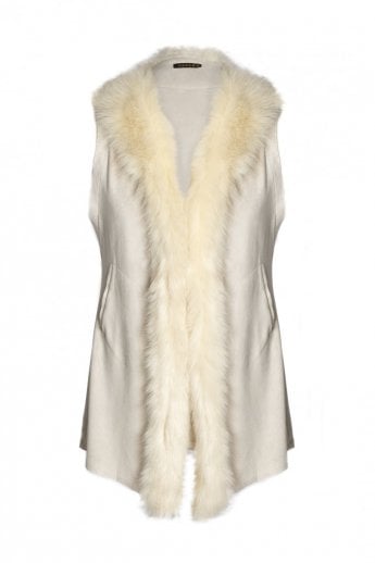 JAYLEY White Faux Fur Faux Suede Long Gilet | Waistcoat