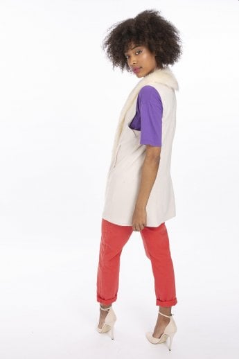 JAYLEY White Faux Fur Faux Suede Long Gilet | Waistcoat