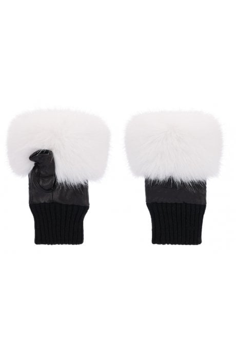 JAYLEY White Faux Fur Fingerless Gloves