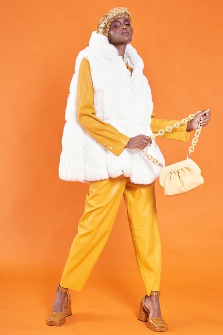 JAYLEY White Faux Fur Long Hooded Gilet | Waistcoat