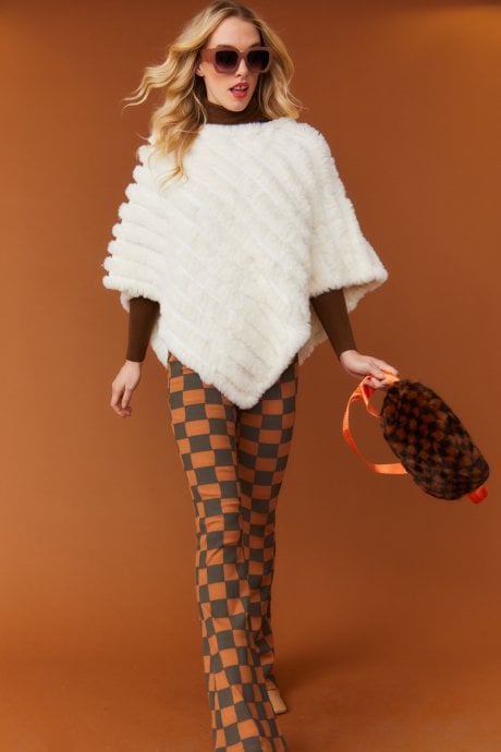 JAYLEY White Faux Fur Poncho