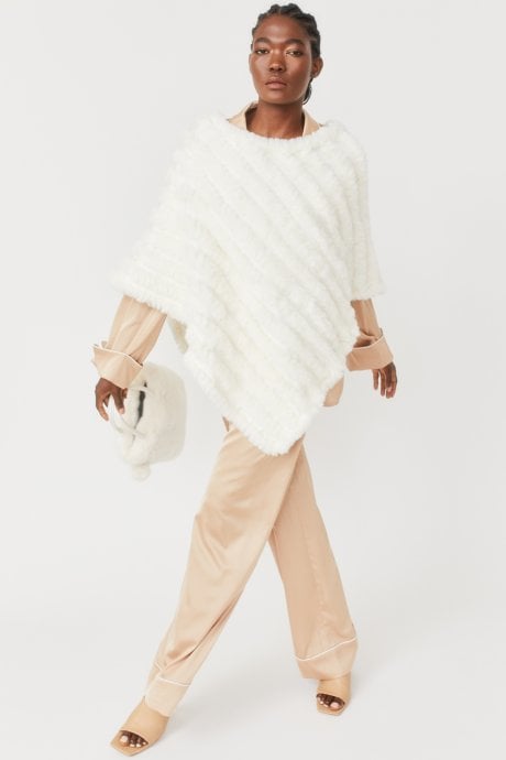 JAYLEY White Faux Fur Poncho