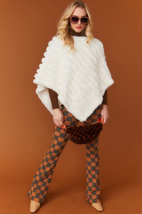 JAYLEY White Faux Fur Poncho