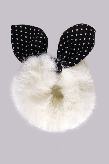JAYLEY White Faux Fur Scrunchie with Bow