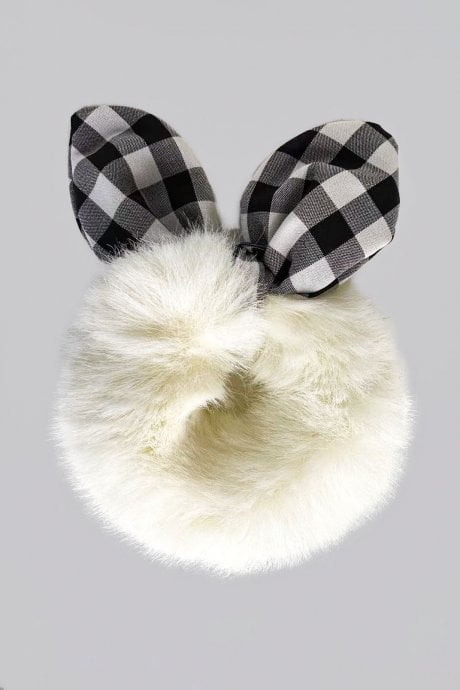 JAYLEY White Faux Fur Scrunchie with Bow