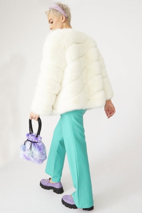 JAYLEY White Faux Fur Striped Gaga Coat