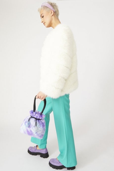 JAYLEY White Faux Fur Striped Gaga Coat