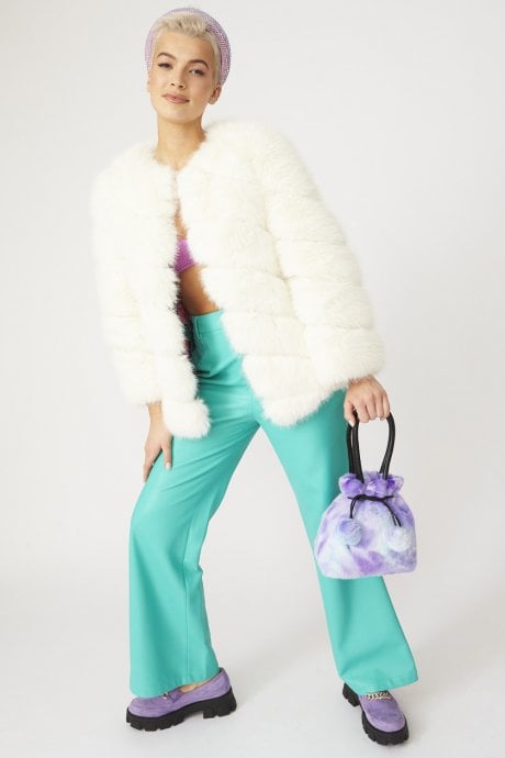 JAYLEY White Faux Fur Striped Gaga Coat