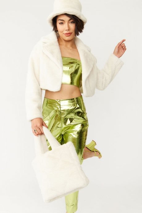 JAYLEY White Faux Fur Tote Bag