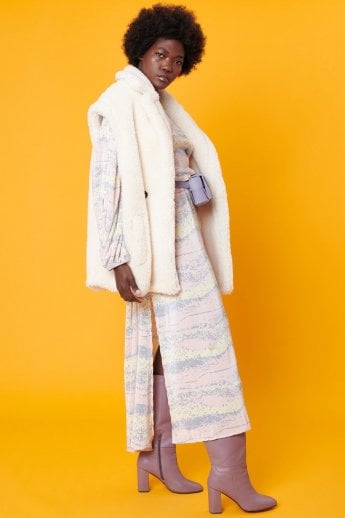 JAYLEY White Faux Shearling Midi Gilet | Waistcoat